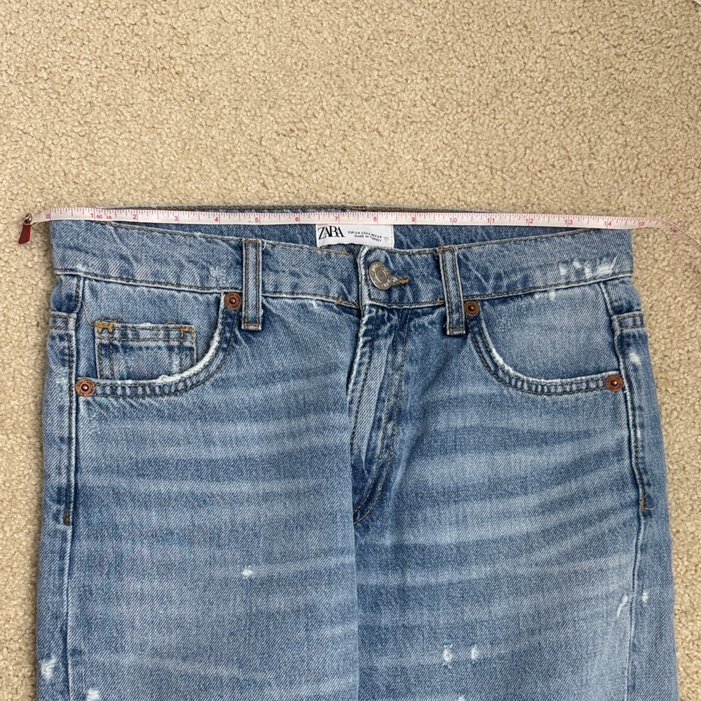 Zara Wide Straight Jeans Size 2 Fringed Hem - Picture 12 of 14